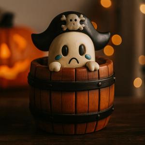 Cute Ghost Pirate in Barrel – 3D Printable Figurine | Halloween Decor, Spooky Miniature Model