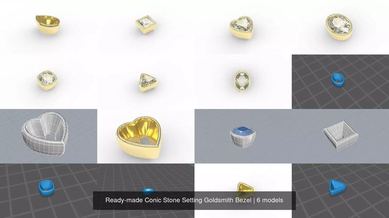 Ready-made Conic Stone Setting Goldsmith Bezel 3D Model Collection