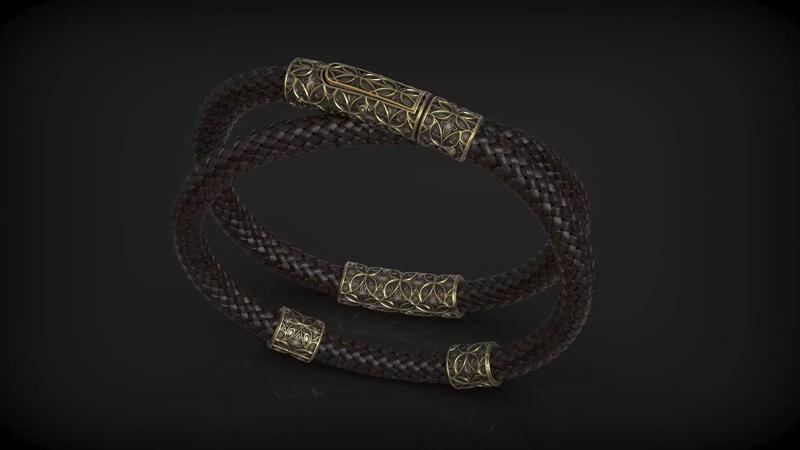 Brutal Leather Cord Gothic Ornament Bracelet with Modern Clasp