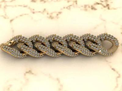 B-135 cuban link bracelet gold with diamonds