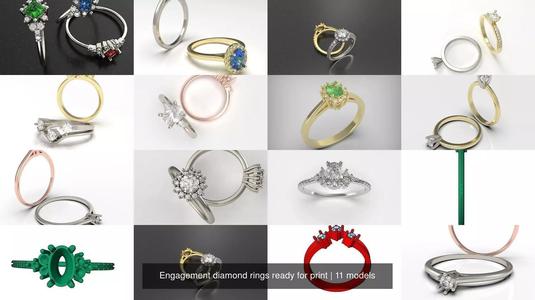 Engagement diamond rings ready for print 3D Model Collection