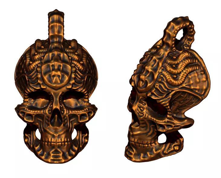 biomechanic cybernetic skull pendant