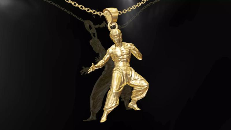 Bruce Lee Statue Sculpture pendant jewelry gold 3D print model