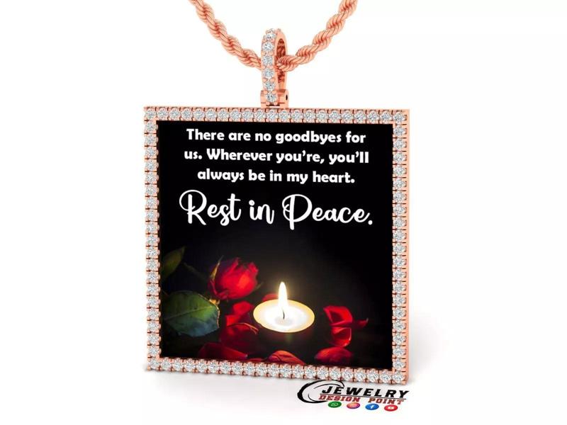 Custom Picture Pendant with Diamond - Square Memory Pendant