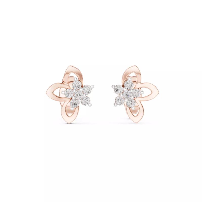 Flower Diamond Studs Earrings 3dm stl renders 360 Animation