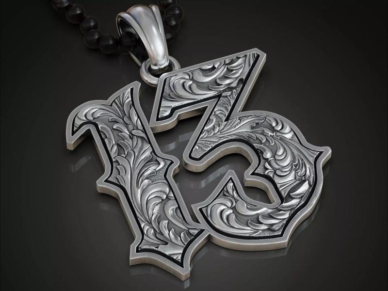 Lucky thirteen baroque pattern pendant
