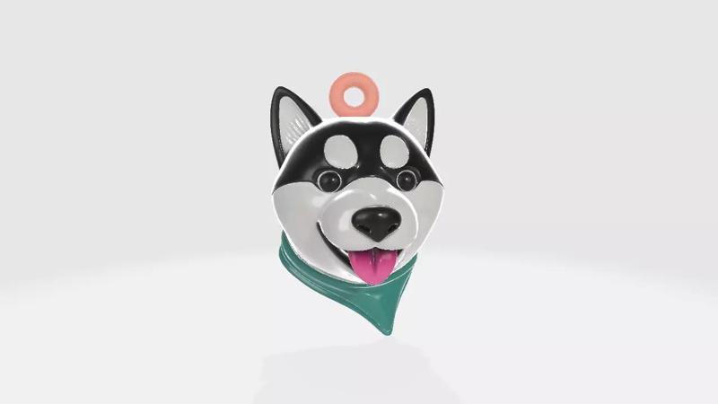 Husky Dog Face Pendant Keychain