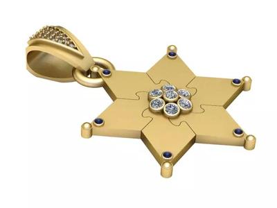 Golden Star Puzzle Pendant 3D Printable Model