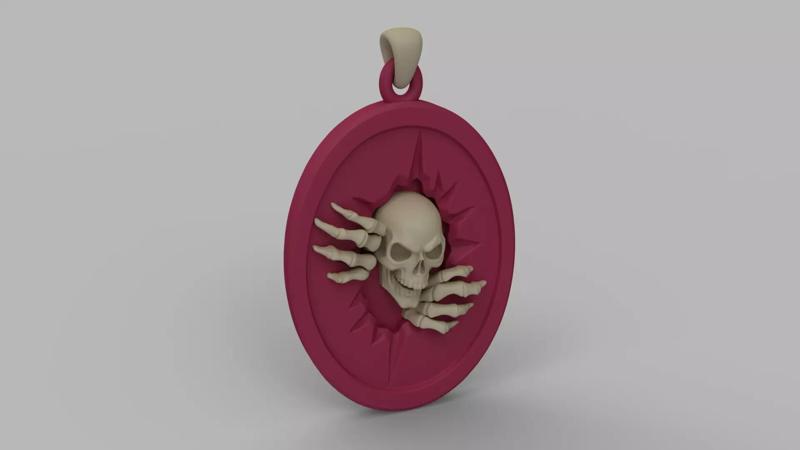 Skull and Skeleton Hands Pendant