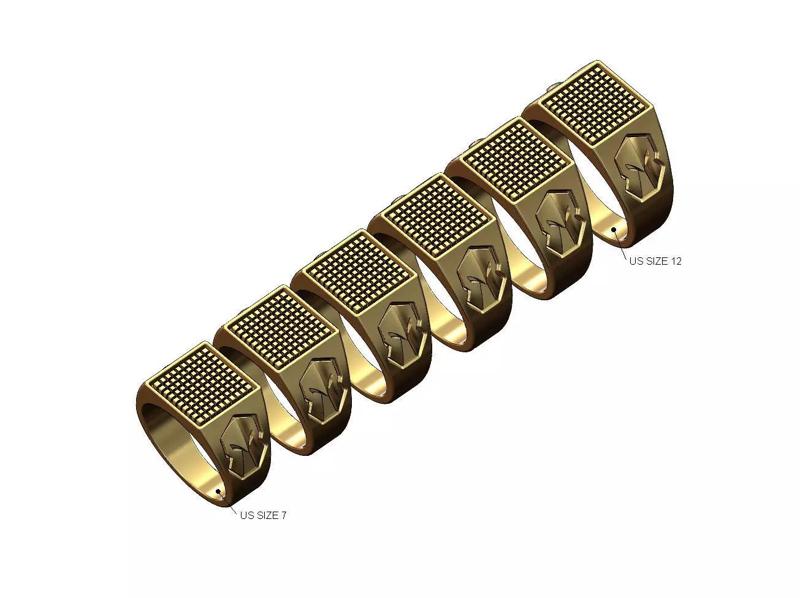 Square mesh top spartan helmet sides signet ring US sizes 7to12
