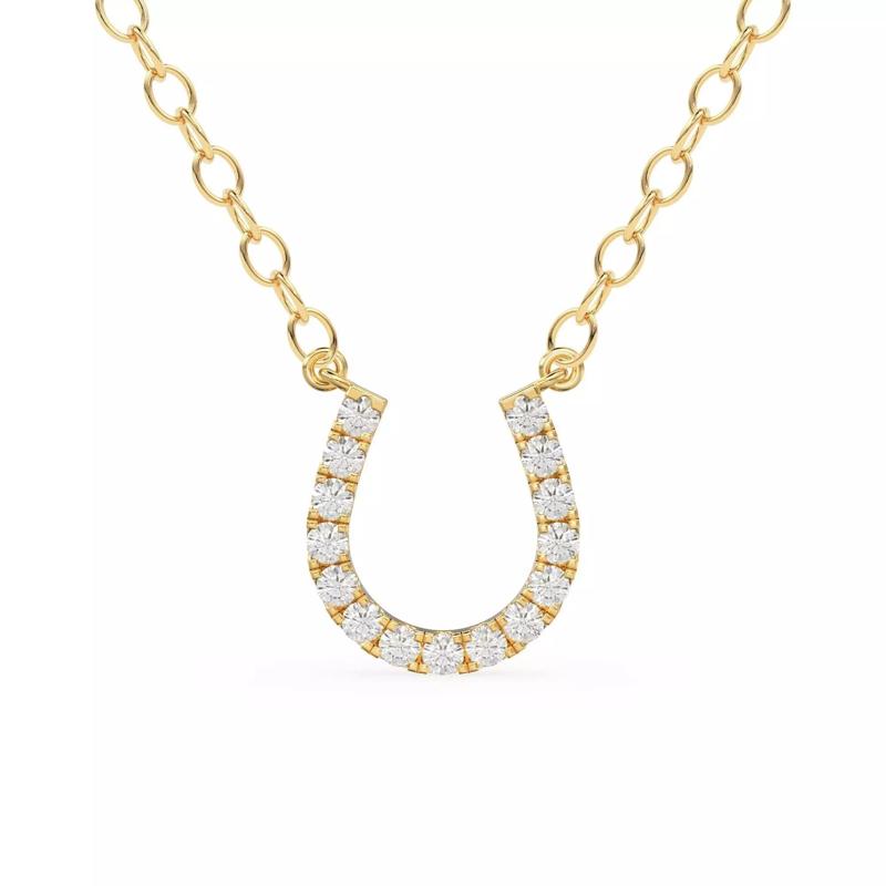 Horseshoe Lucky Diamond Pendant Gold Zircon Charm Necklace 3D