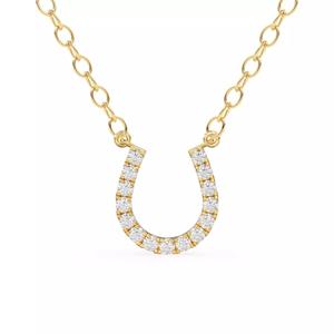 Horseshoe Lucky Diamond Pendant Gold Zircon Charm Necklace 3D