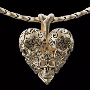 Skull heart pendant silver gold printable jewelry 3D model