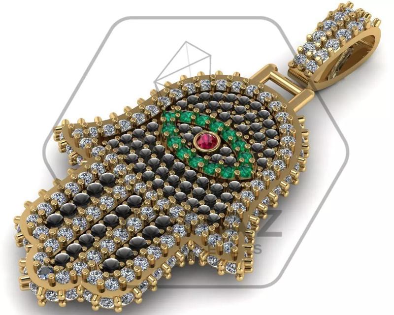 Hamsa-Hand Evil Eye Iced-out Pendant 3D print model