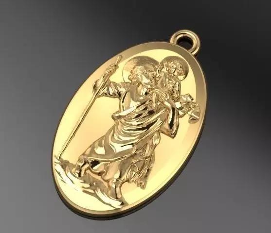 St Christopher Pendant 3D Model Religious Jewelry 3D print model