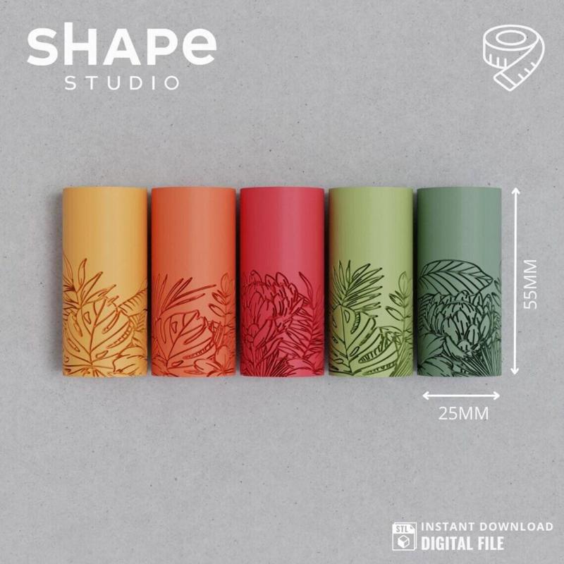 PACK | Tropical Leaves | 5 different designs I Texture | Polymer clay Seamless Hollow texture roller | Digital STL file | Clay texture