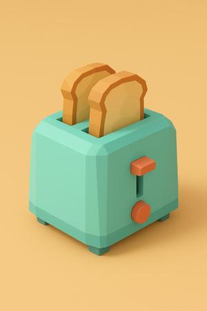 Low poly toy toaster with bread slices