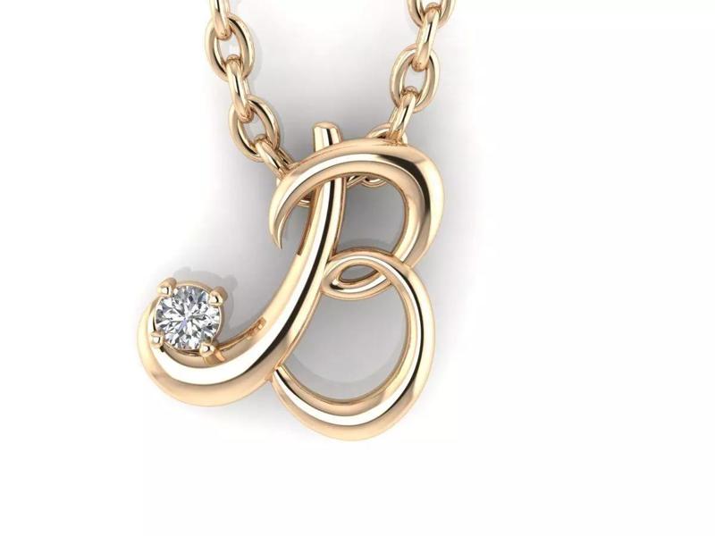 Pendant B gold ring with diamond in center