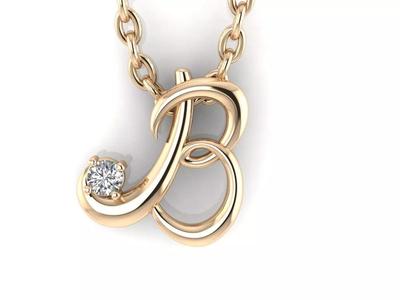 Pendant B gold ring with diamond in center