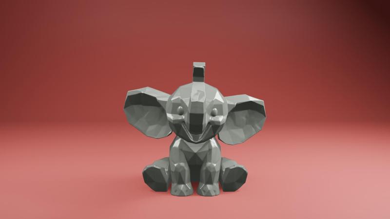 Low Poly Baby Elephant - Cute 3D Printable Animal Model