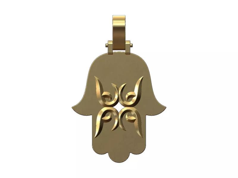 Floral scroll engraving Hamssa pendant