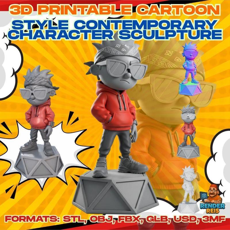 Bandana-Wearing and Hoodie Rebel Character Figure – Sunglasses Urban Style 3D Printable Model
