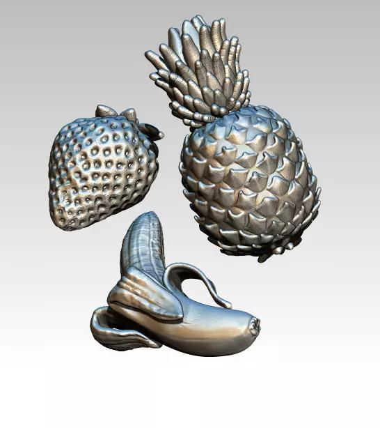 Fruit set Banana Pineapple Strawbery Lot of 3 highpoly models