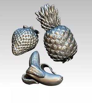 Fruit set Banana Pineapple Strawbery Lot of 3 highpoly models