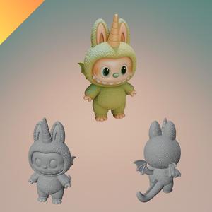 Dragon Unicorn Labubu – STL and GLB File for 3D Printing – Cute Fantasy Labubu Character with Horn and Tail
