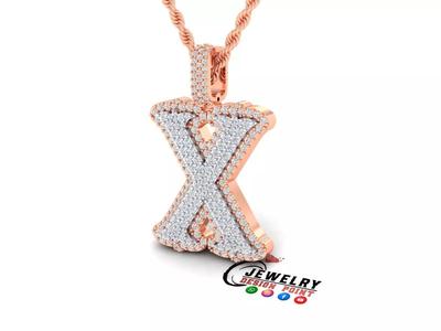 Custom Initial X Letter Diamond  A to Z Alphabet  Necklace