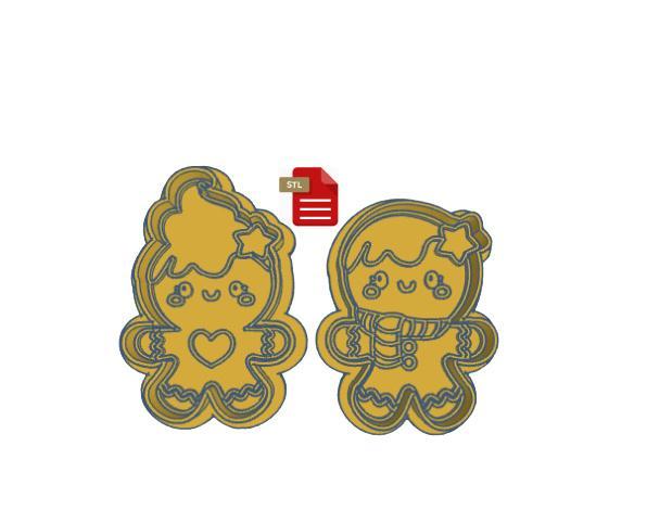 Set of 2 Gingerbread Cookie People Cookie Cutter and Stamp