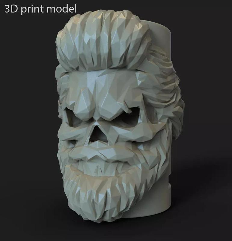 lowpoly Skull bearded vol1 flower pot and pen holder