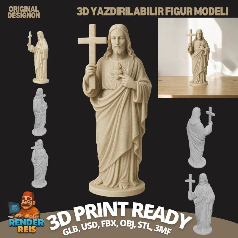 3D Reflection of Faith and Love: Sacred Heart of Jesus Statue Digital Model