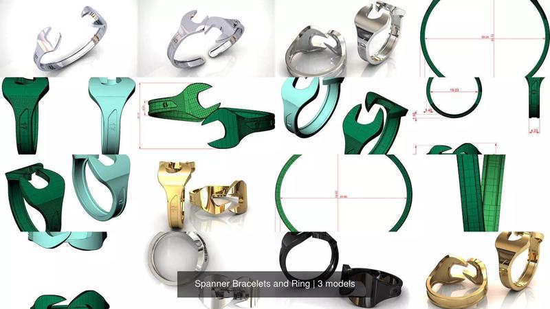 Spanner Bracelets and Ring 3D Model Collection