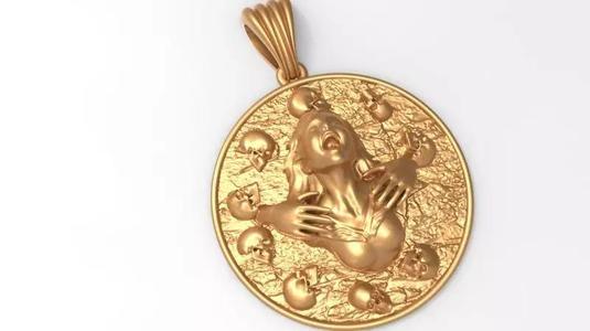 girl head with skulls pendant medallion jewerly