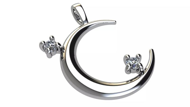 Moon Pendant with Diamonds