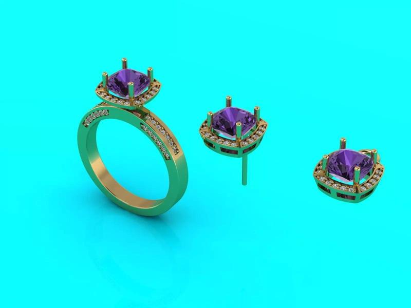 Round rectangle set - ring pendant earring