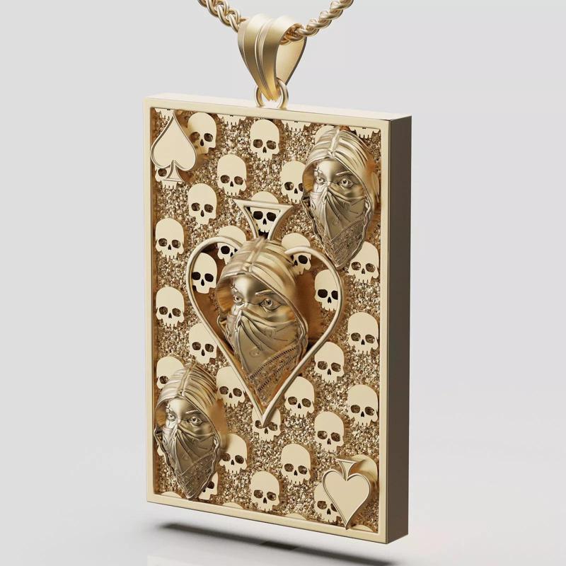 Pikes Spades playing card skull 3d pendant jewelry