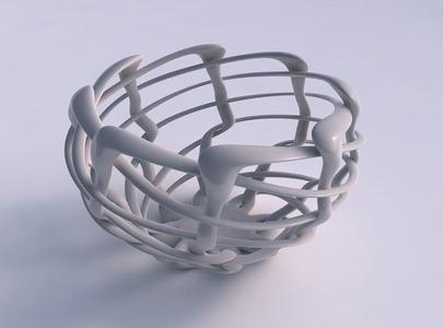 Bowl cylindrical with interlacing fine lattice twisted and sq...