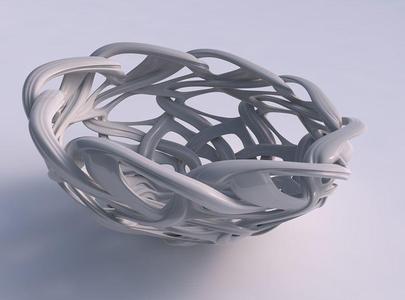 Bowl flared with interlacing lattice and extruded lines squee...