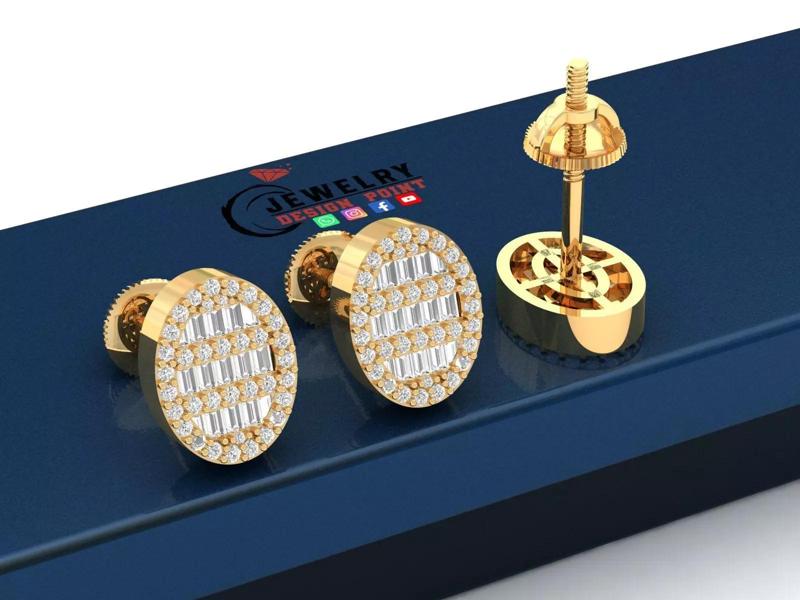 Custom Oval Studs Ice-out Baguettes Diamond Studs - Unisex 12mm