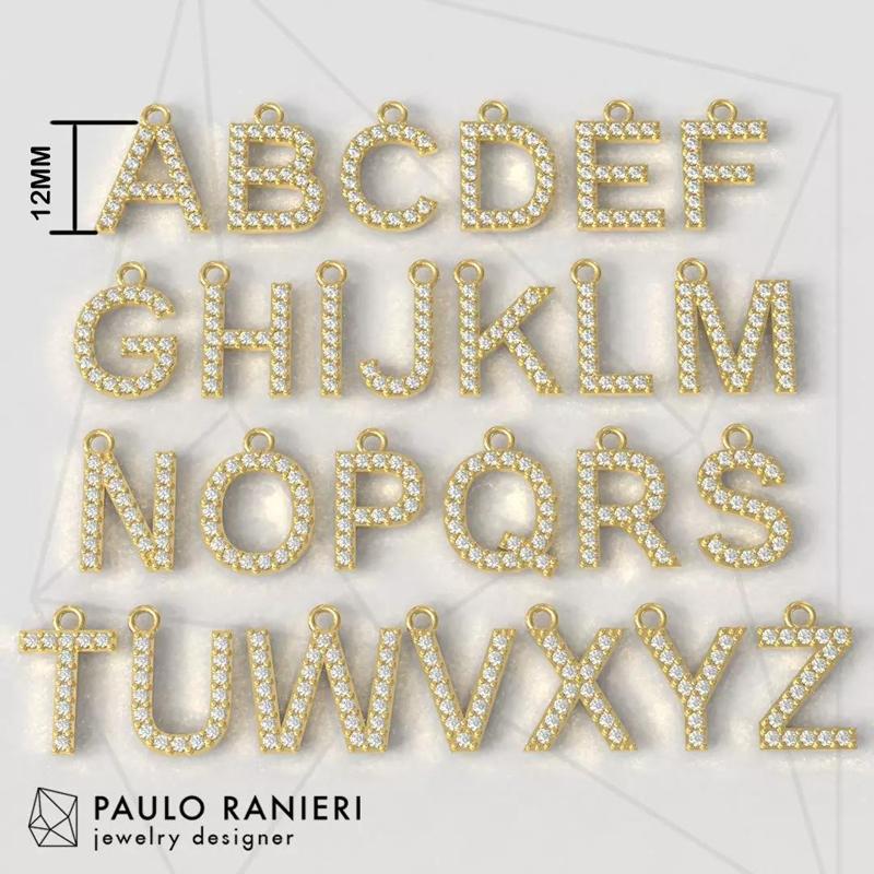 Alphabet Diamond Pendants - 26 Letters - 12mm