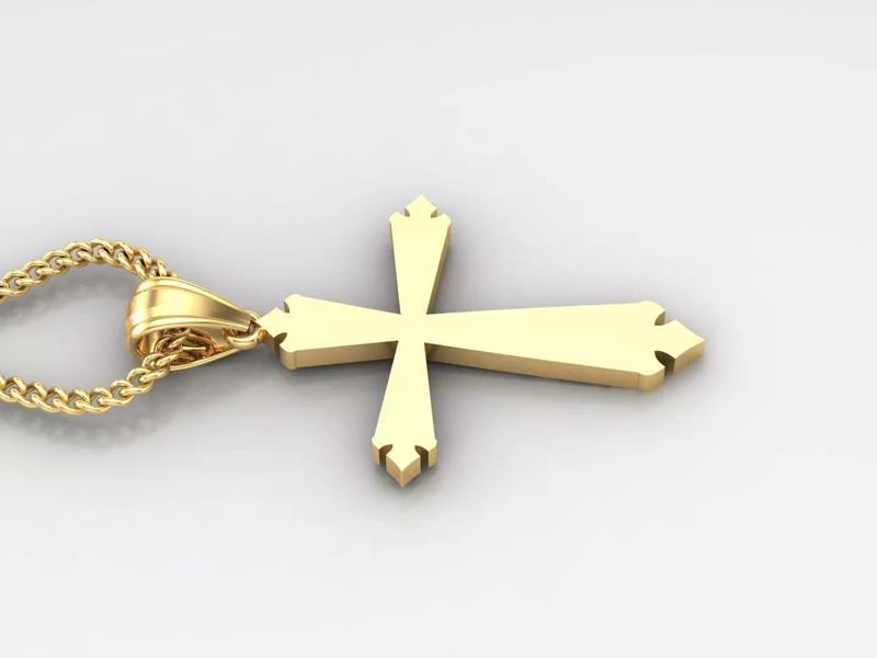 18K Gold Cross Pendant 3DM STL 1CP097
