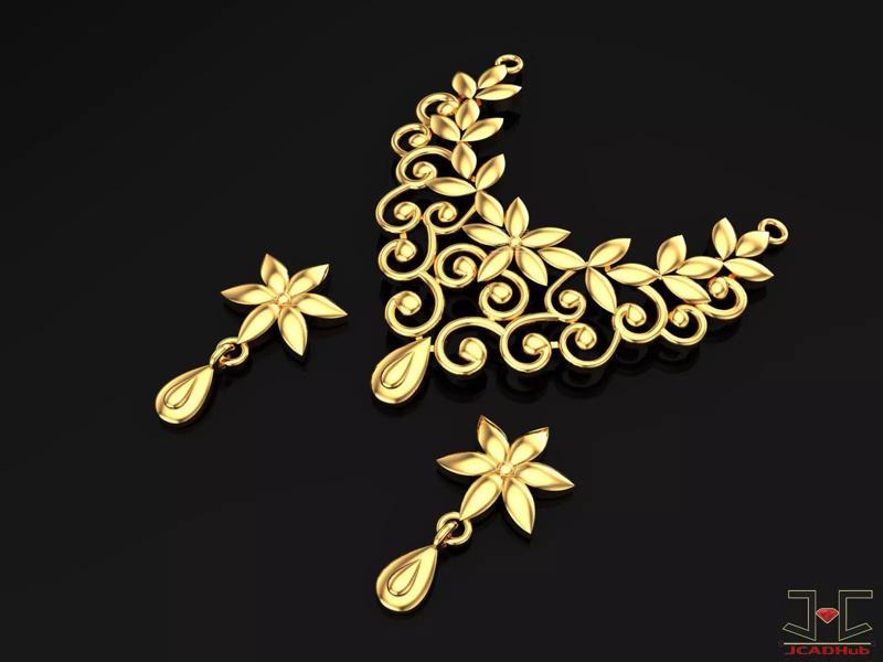 0238 - Full High Polist Gold Tanmaniya Pendent Set - JCADHub