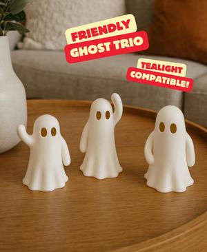 FRIENDLY GHOST TRIO (TEALIGHT COMPATIBLE) / HALLOWEENDECOR