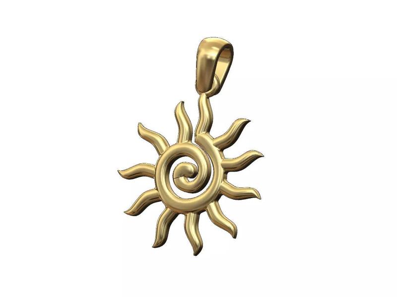 Sun scroll burst pendant charm with bail