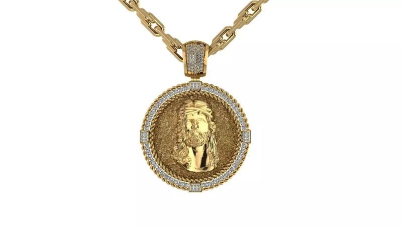 Jesus Face Pendant with diamonds
