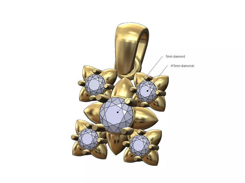 Diamond spiked settings cluster pendant charm
