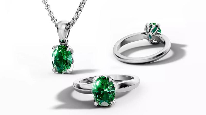 1ct Oval Stone Solitaire Pendant and Engagement Ring  3D Model Collection