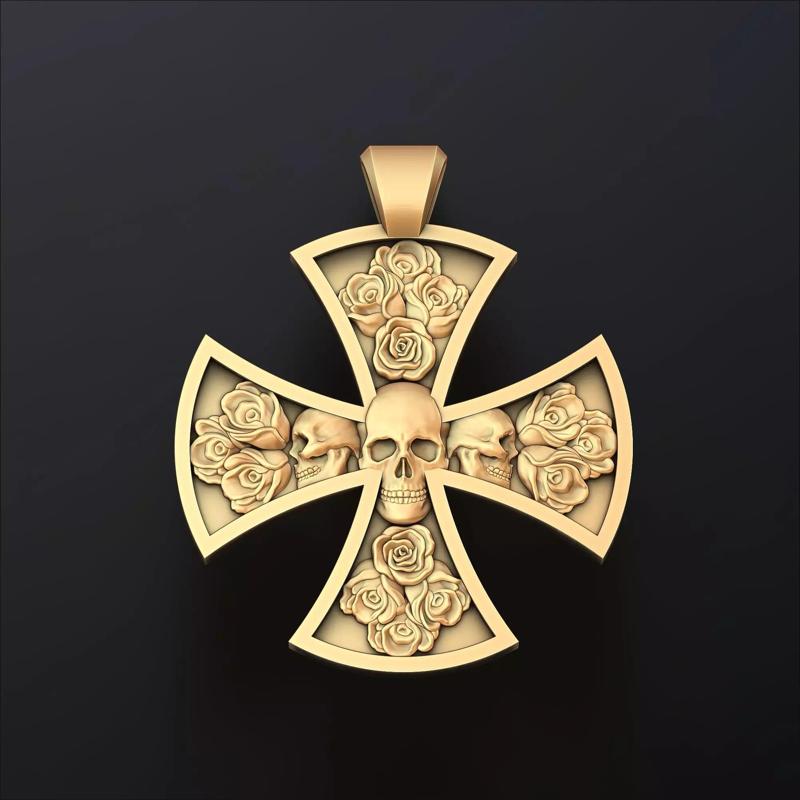 Cross Skull Rose pendant